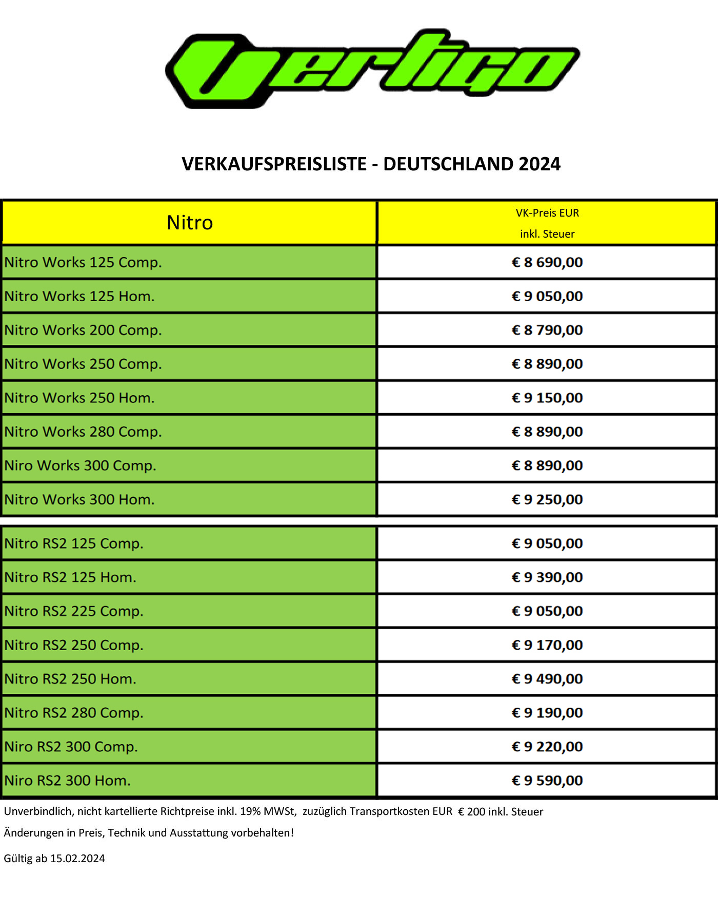 Vertigo Kundenpreisliste Nitro RS2 2024 DE