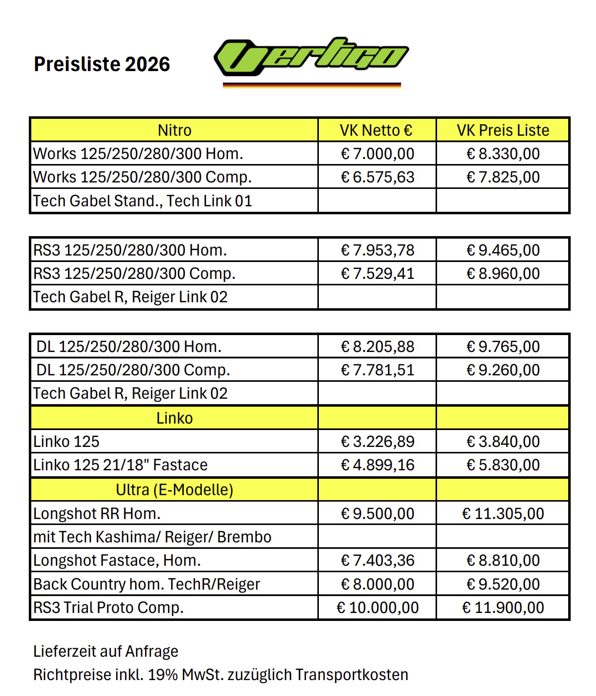 Vertigo Preisliste DE 2026
